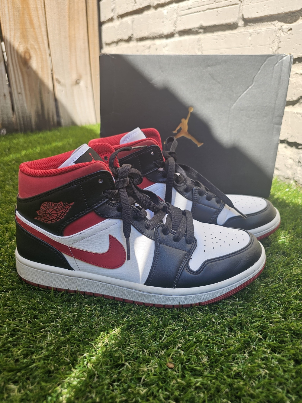 Jordan Mid-Top Sneakers in Black, White & Red